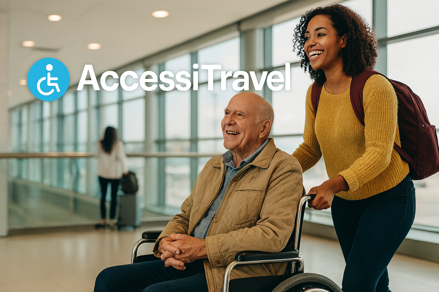 Accessible travel illustration showing diverse travelers exploring the world